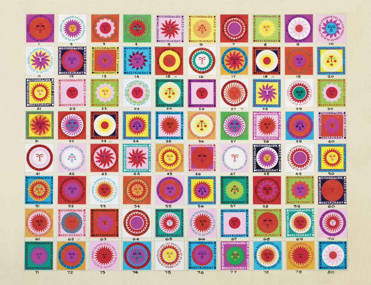 Grafik mit Entwürfen für Streichholzschachteln, 1960.