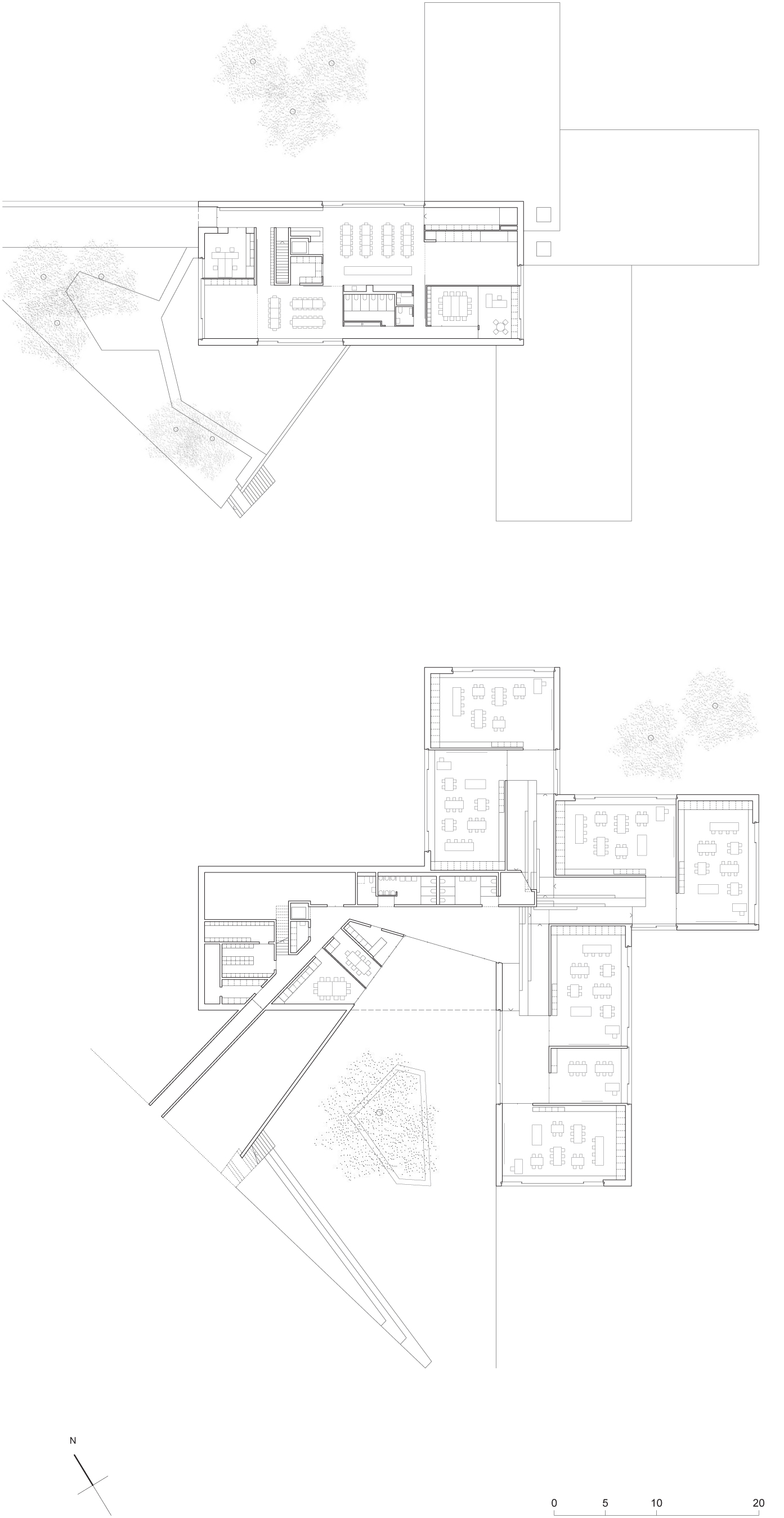 Plans des rez inférieur et rez supérieur
