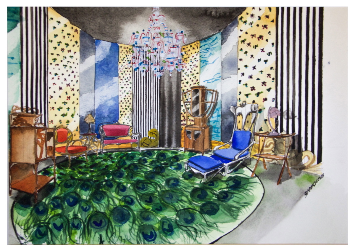 Skizze zum Wohnraum im Liberty-Stil.