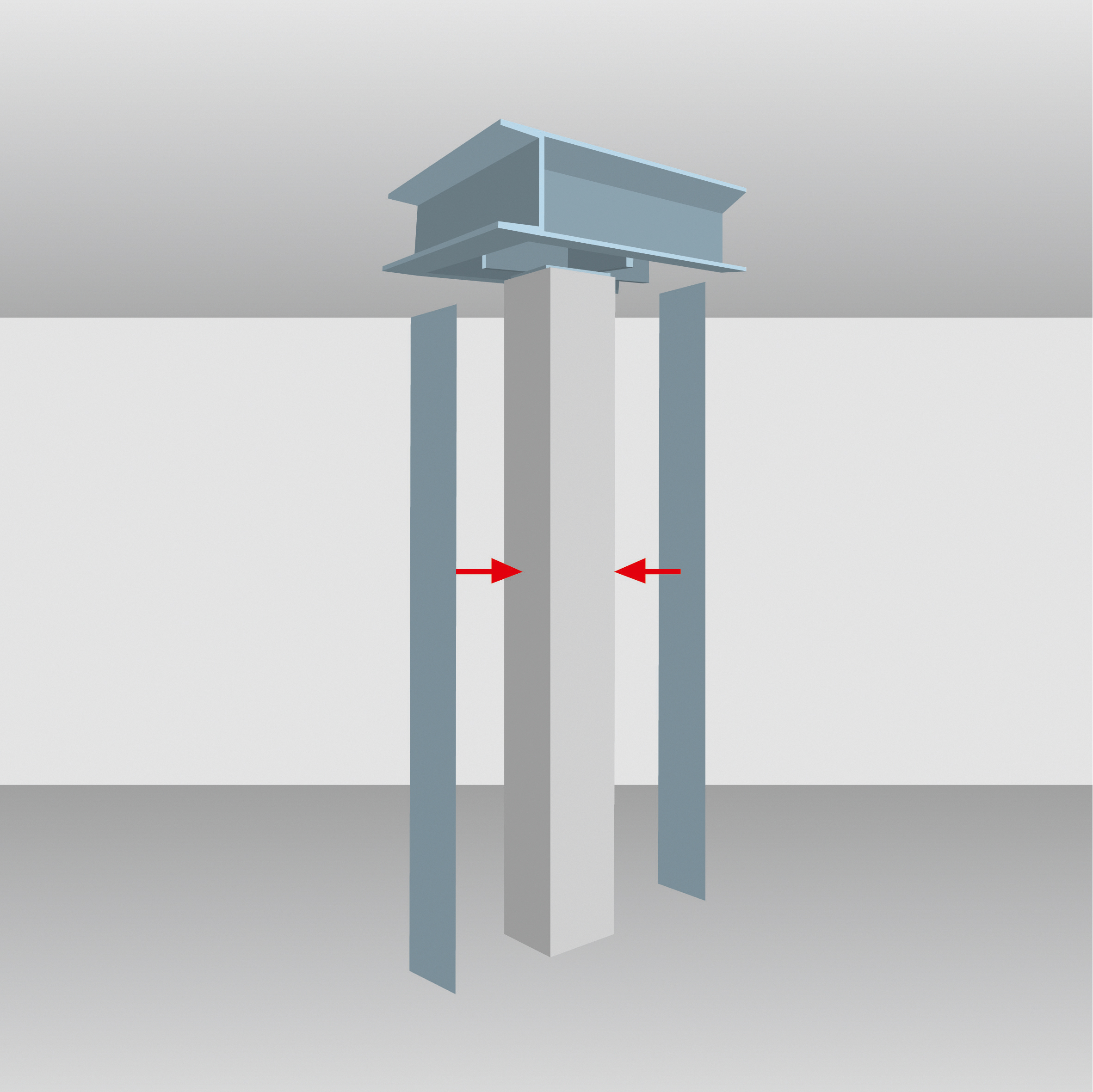 Verfahren zum Einbau eines nachträglich vorgespannten Stahlpilzes: Erhalt der Stütze.