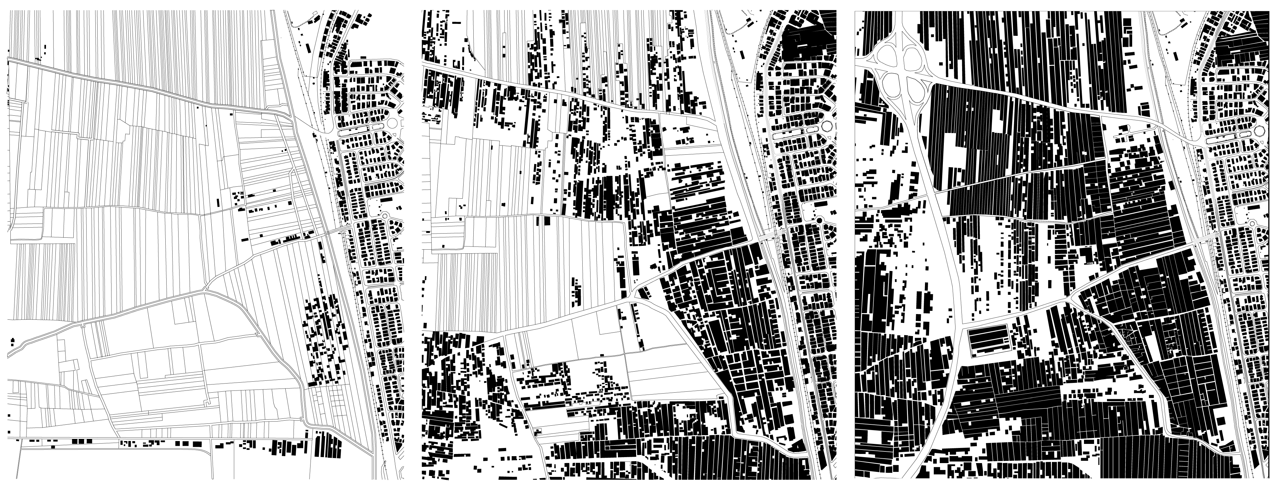 Urbanisation des terres agricoles du quartier d’Ard-el-Liwa, Le Caire, en 1940, 2008 et aujourd’hui