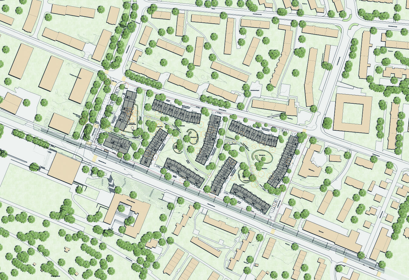Progetti per Altwiesen/Dubendorf strasse, Zurigo-Schwamendingen. Piano finale auspicato per il rinnovamento dell’insediamento, vertente su elementi del piano Steiner.