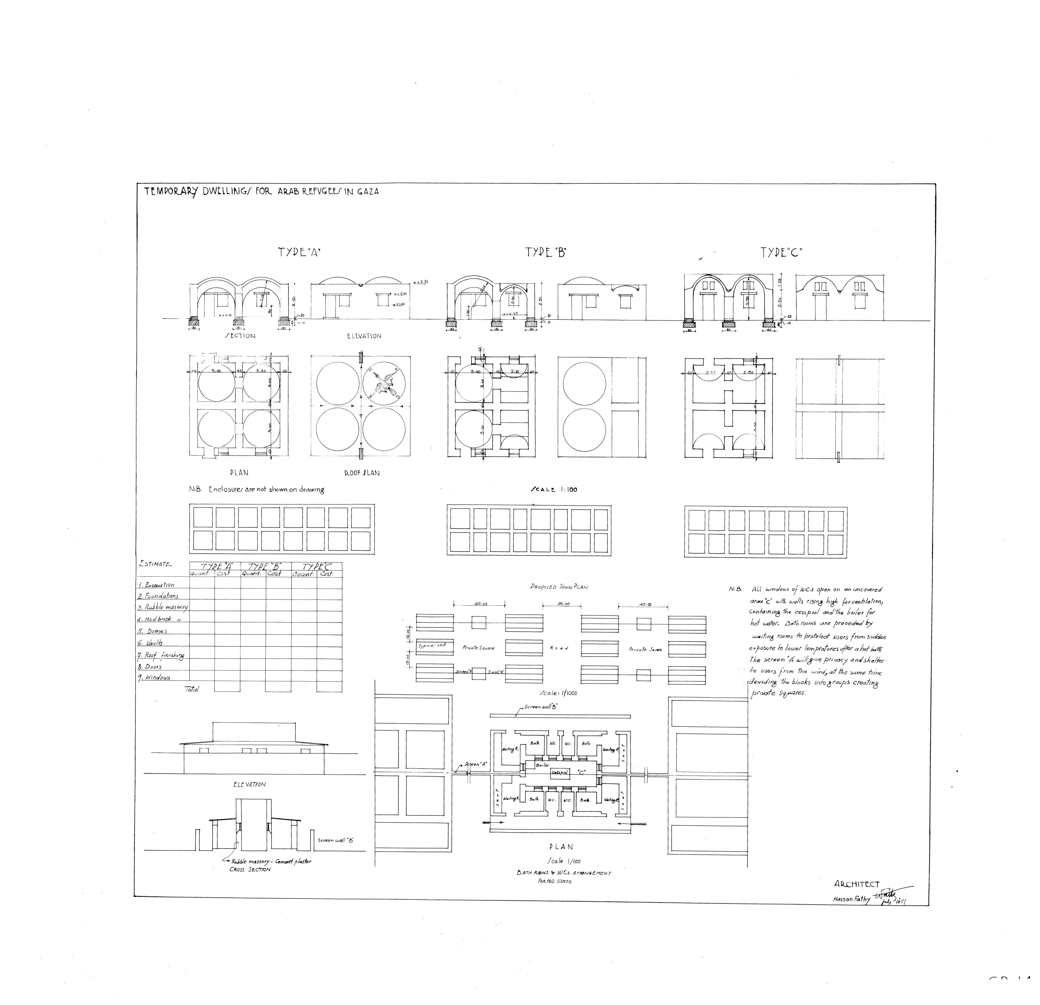 Projet de logements temporaires pour réfugiés à Gaza par Hassan Fathy en 1957