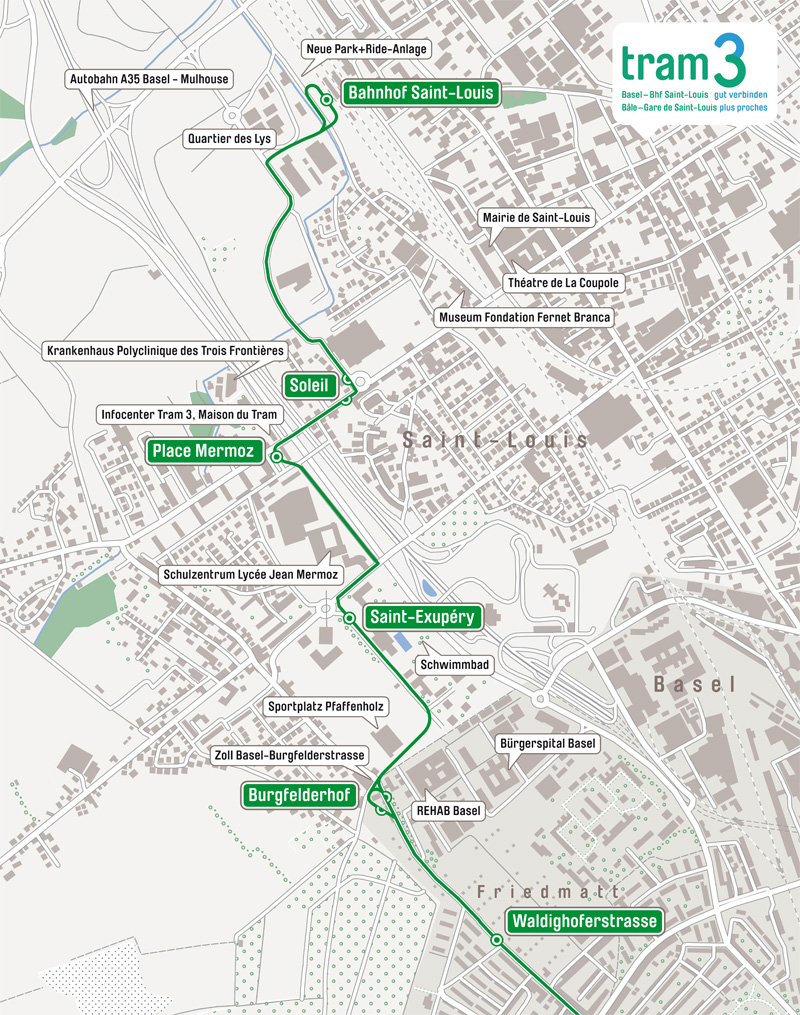 Streckenplan der 3er-Tramlinie ab Ende 2017.