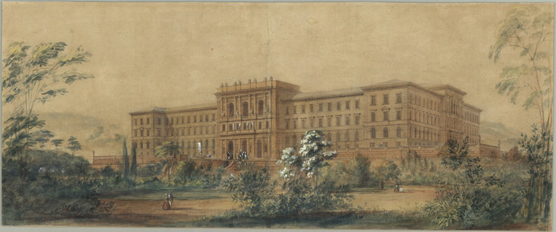 Gottfried Semper, Schaubild des Zürcher Hochschulgebäudes, 1858.