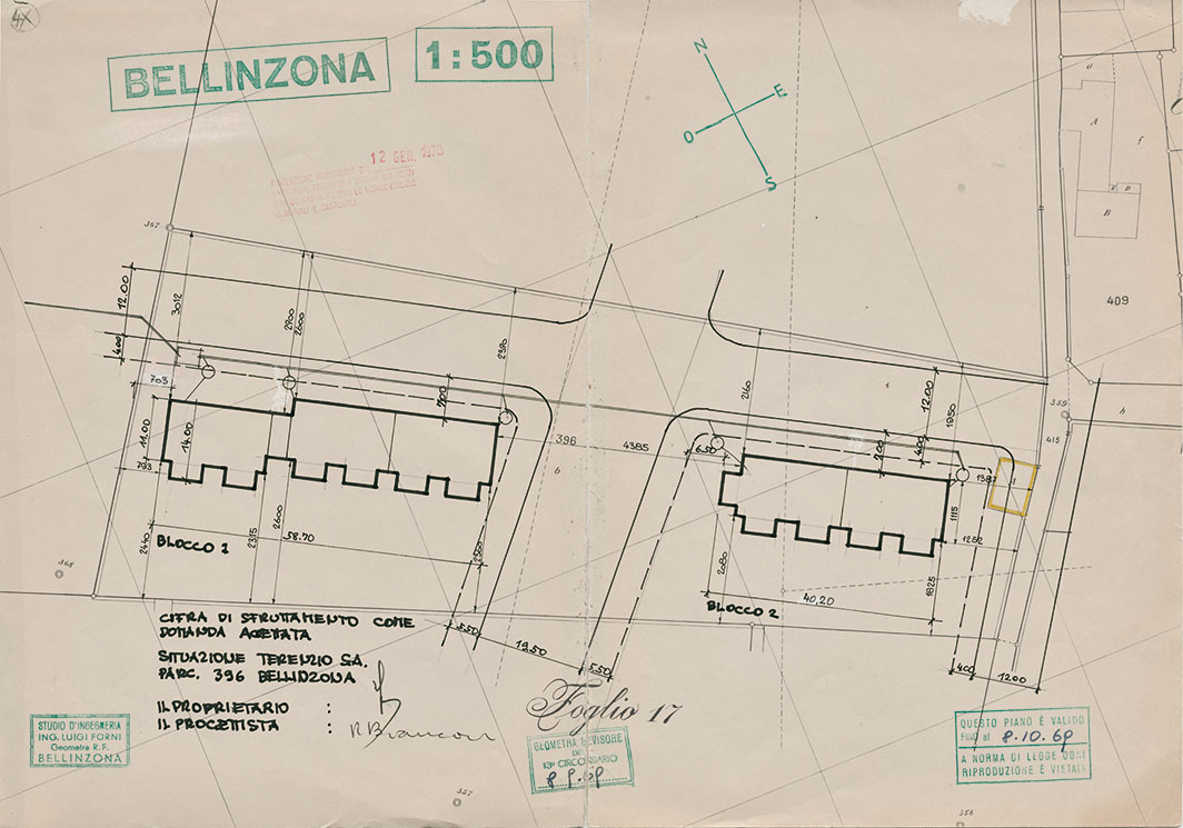 Planimetria generale, terza domanda di costruzione, progetto realizzato, 8.9.1969.