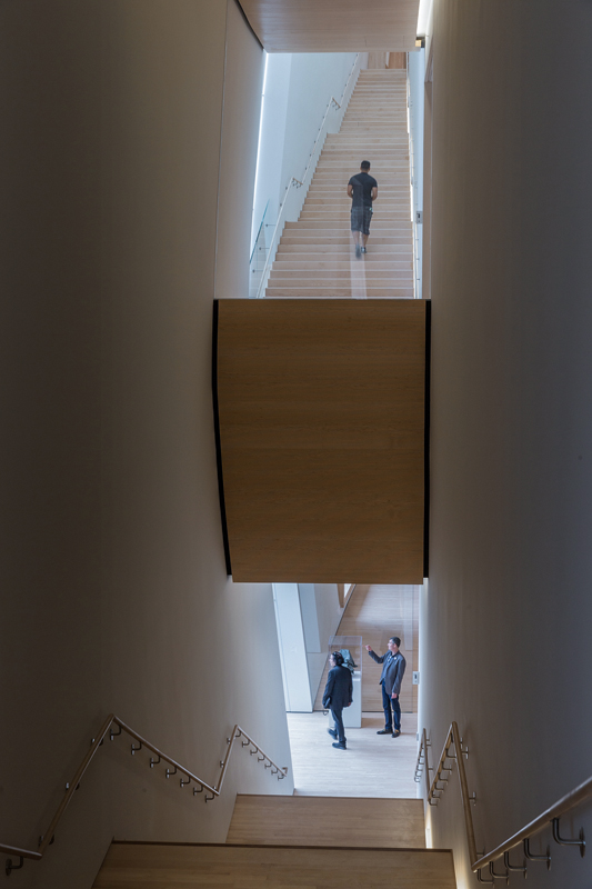 Die Treppenräume verjüngen sich nach oben. Sie erinnern an Felsschluchten.