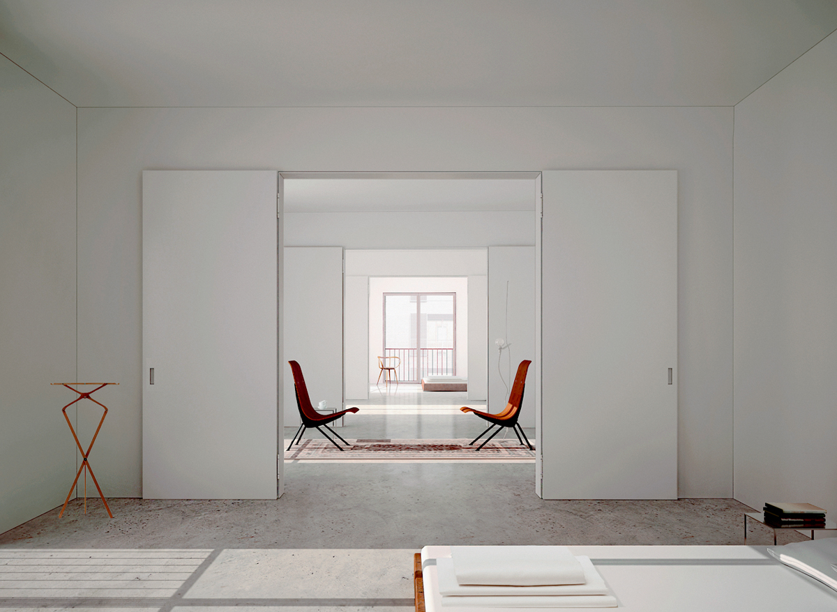 Gebäudeentwurf von E2A Architekten: Wohnraumperspektive.