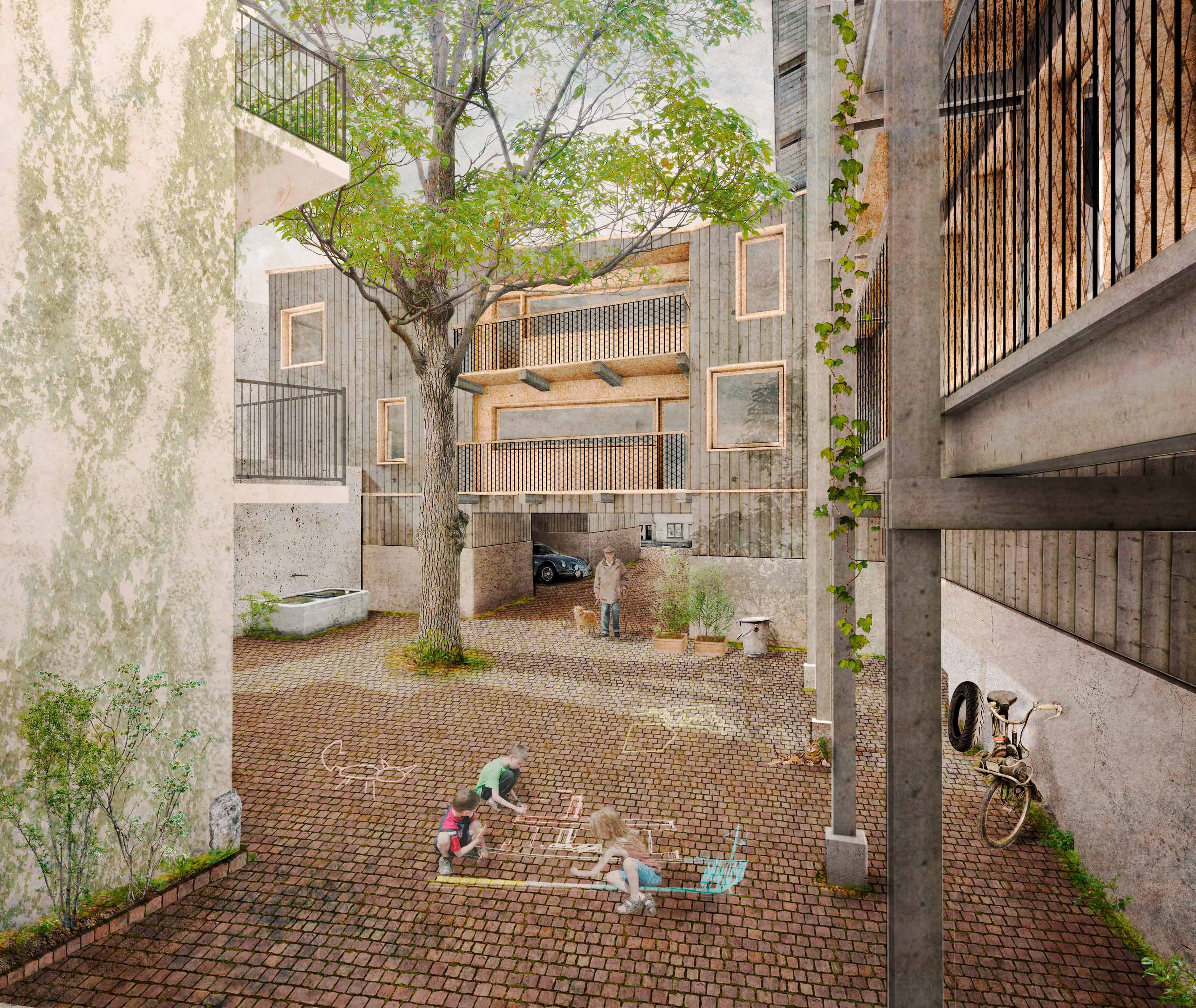 Mit der sorgfältigen Gestaltung des Innenhofs schaffen die Autoren von «Janus A» einen Mehrwert für die Bewohner, auch für jene der angrenzenden Liegenschaften.