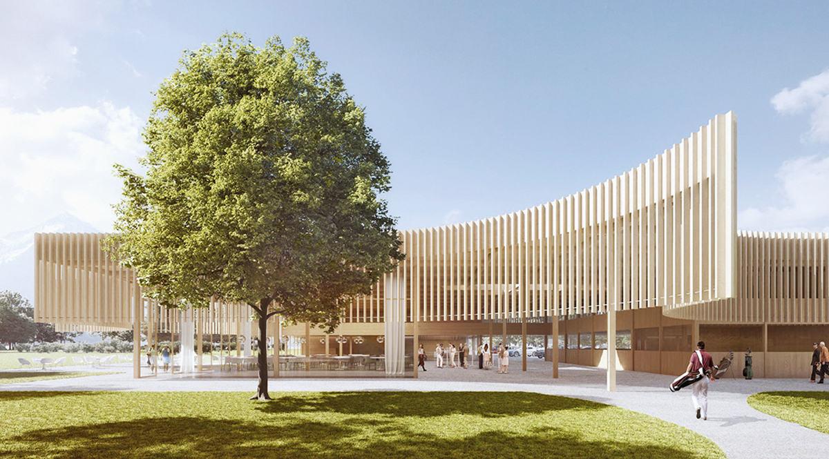 Der drittplatzierte Entwurf «Segler» schafft mit dem durch­gängigen L-förmigen Dach ein starkes Bild für das neue Clubhaus. Die Anordnung der Funktionen im Innern hingegen befand die Jury als zu unruhig.