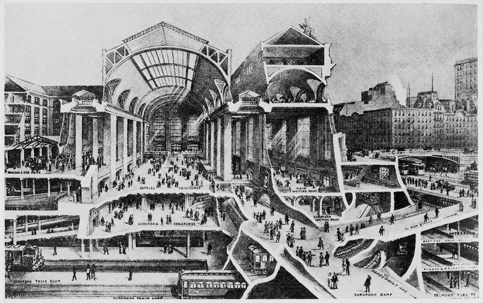 Warren &amp; Wetmore / Reed &amp; Stem: Grand Central Terminal, New York (1903-1913), disegno della sezione.