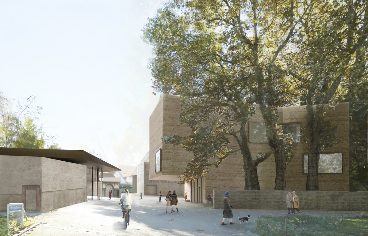 Haus für Kunst und Pavillon, Sicht entlang des Bachtelenwegs Richtung Baselstrasse von Westen her