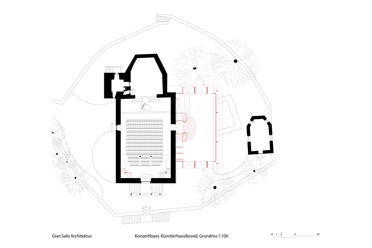 Grundriss des Foyers mit Kirche und Kapelle, Mst. 1 : 800