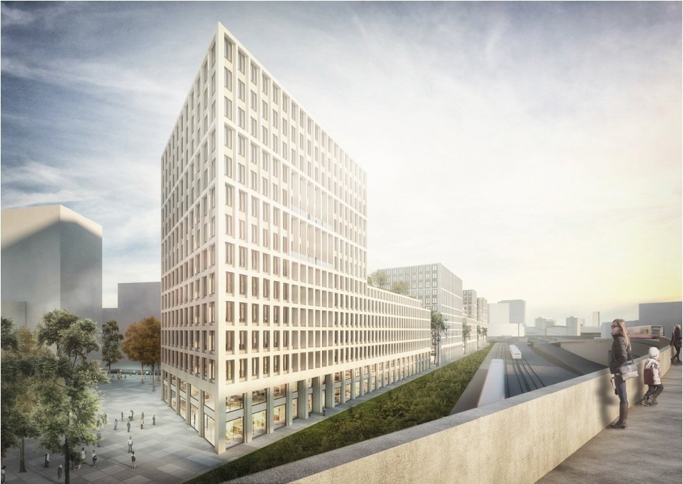 3. Preis: gmp. Ein durchgehender Sockel verbindet die Einzelbauten.