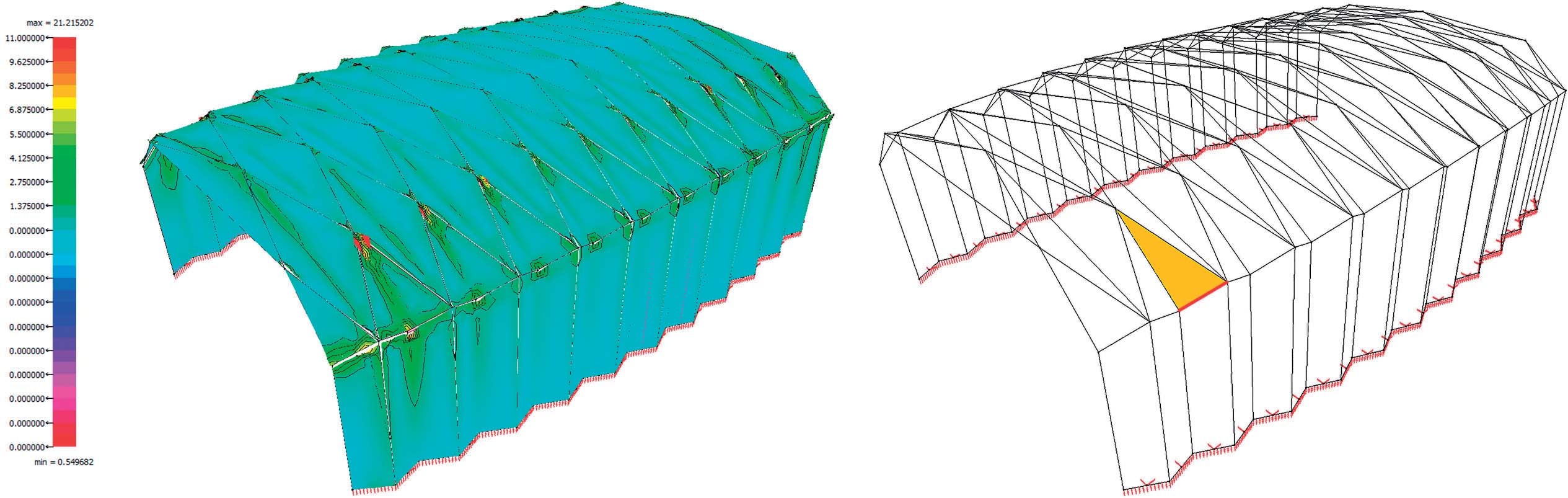 Un modèle d’éléments finis simplifiés permet de déterminer les moments de flexion le long de chaque arête.