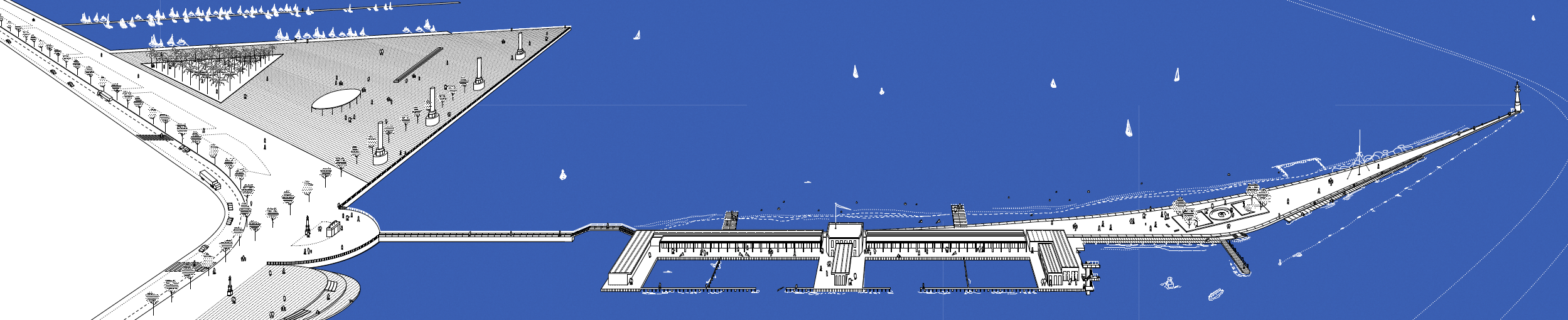 Axonométrie du projet «BRETERIND89». Vue de la place triangulaire