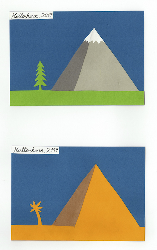 Zweiter Preis: «Matterhorn 2117» (Illustration aus geschnittenem und geklebtem Papier; 1000 Franken) Silvain Monney, Hochschule Luzern – Design &amp; Kunst.