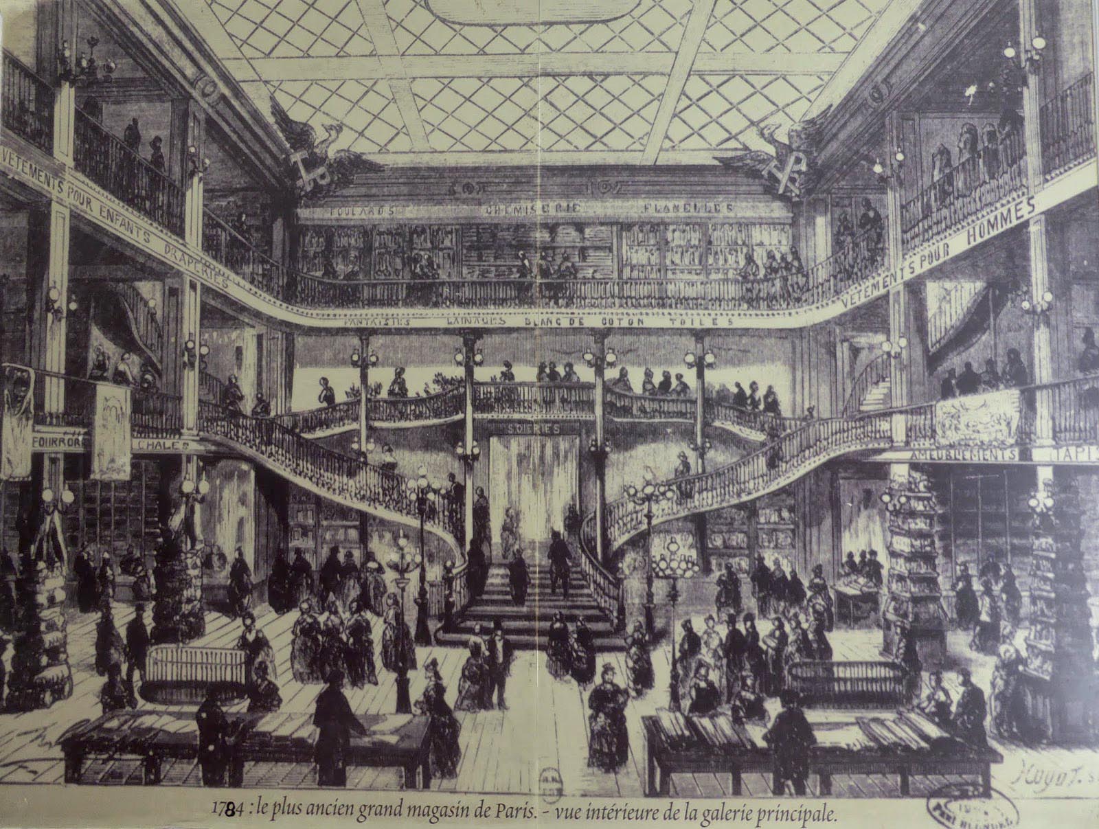 Gravure représentant le Grand Magasin « Au Tapis rouge » dont Zola s’inspira pour son roman Au Bonheur des Dames.