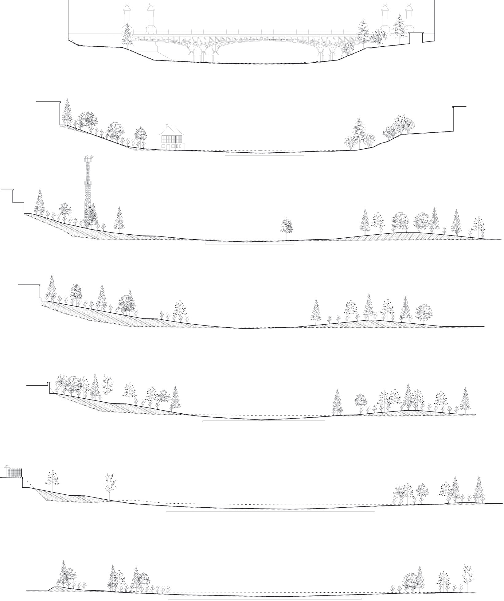 Parc de Tour &amp; Taxis, Bruxelles E. Ecriture: l’ancien terrain industriel avait été aplani, le projet du parc le convertit en paysage vallonné, à l’image des parcs de Bruxelles.