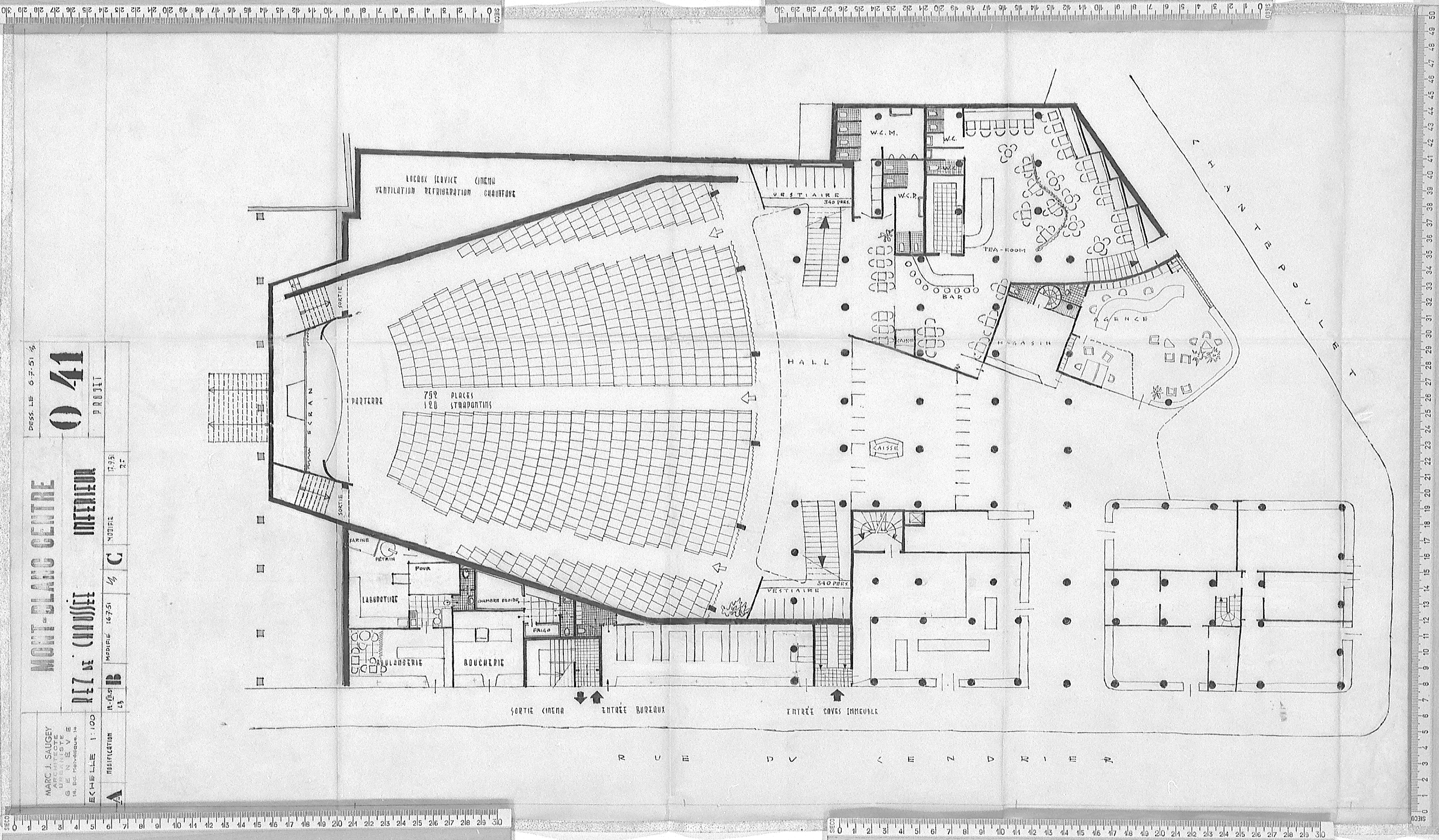 Projet dé nitif, plan 041 du 6 juillet 1951, dessinés par L.B. (Louis Bongard), A. Fr. et R.F. (Robert Frei)