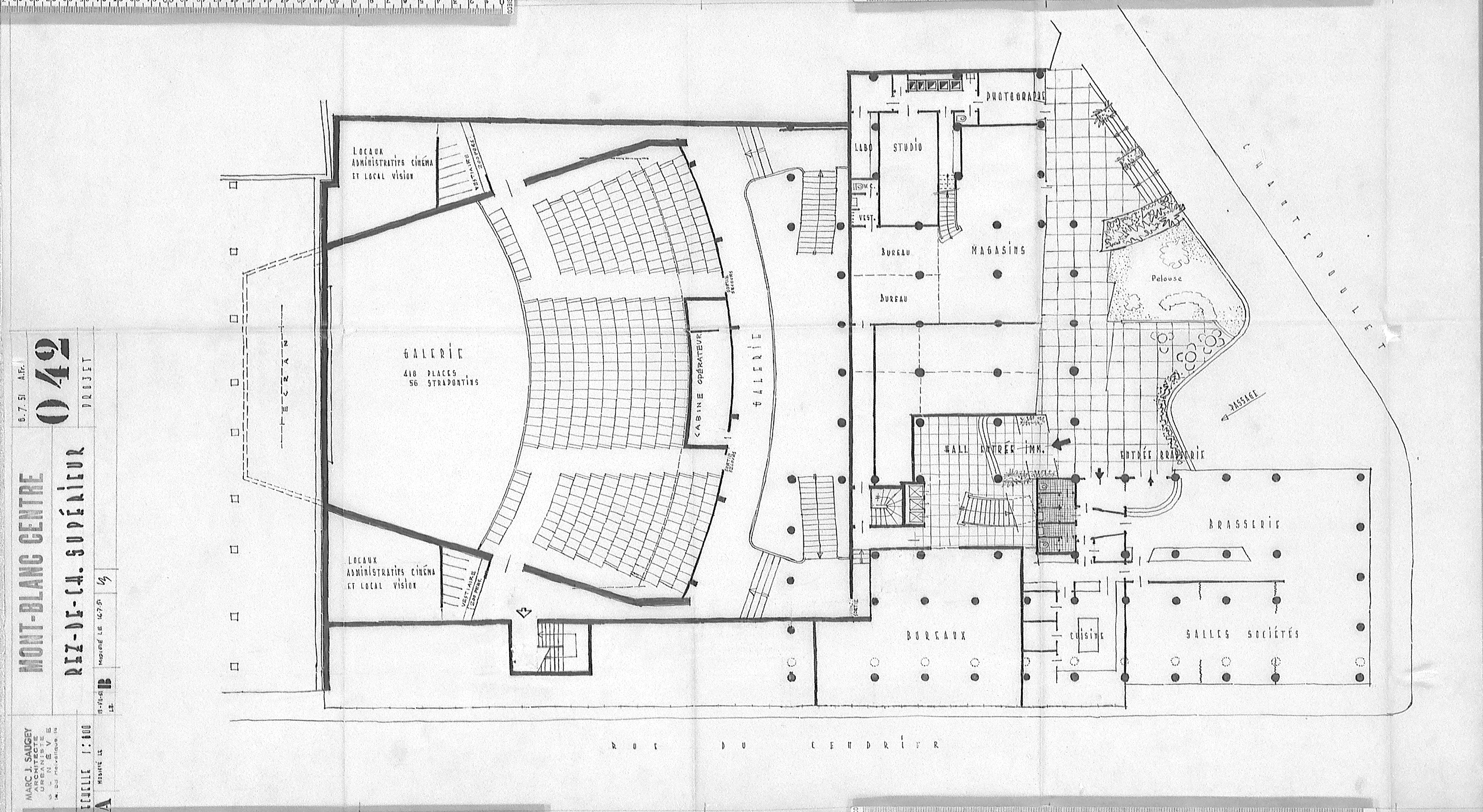 Projet définitif, plan 042 du 6 juillet 1951, dessinés par L.B. (Louis Bongard), A. Fr. et R.F. (Robert Frei)