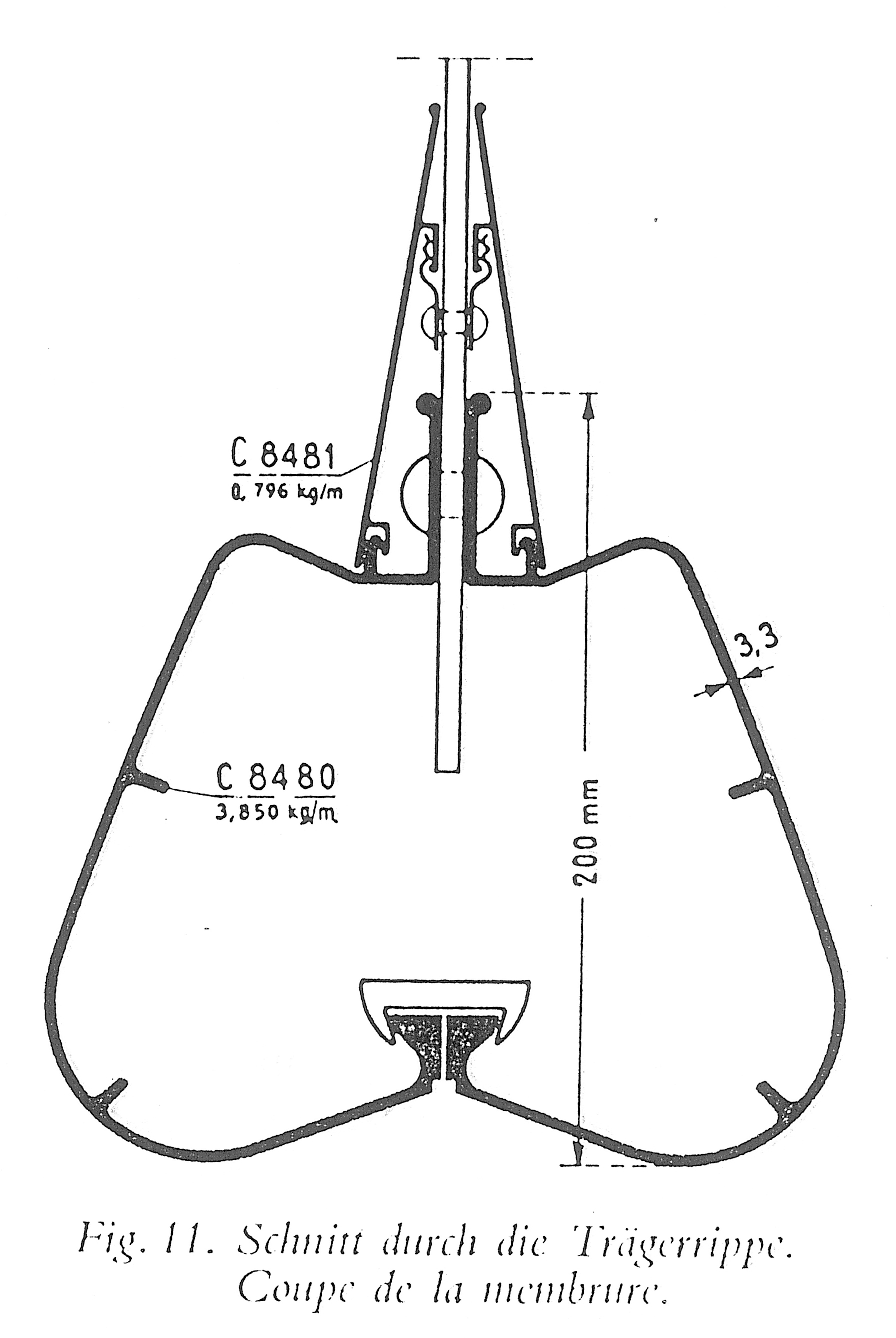 Détail de la membrure des portiques en aluminium