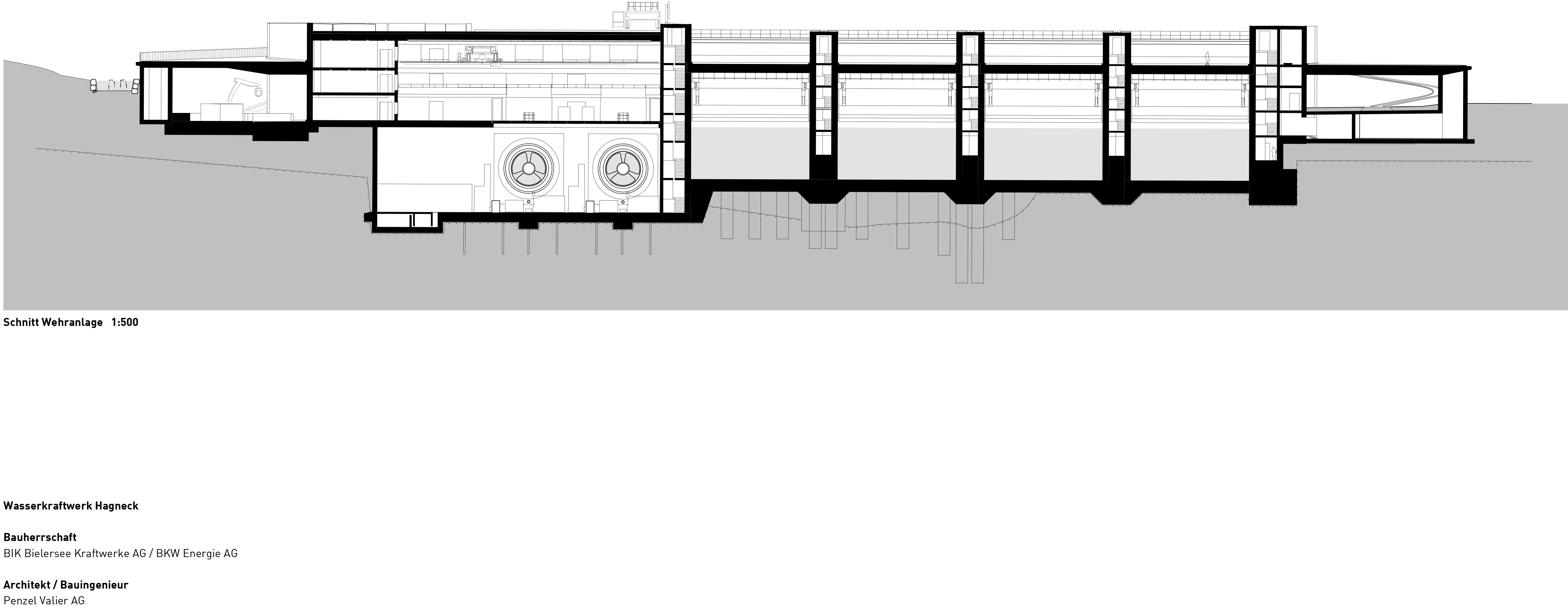Coupe longitudinale du barrage, échelle 1:1000