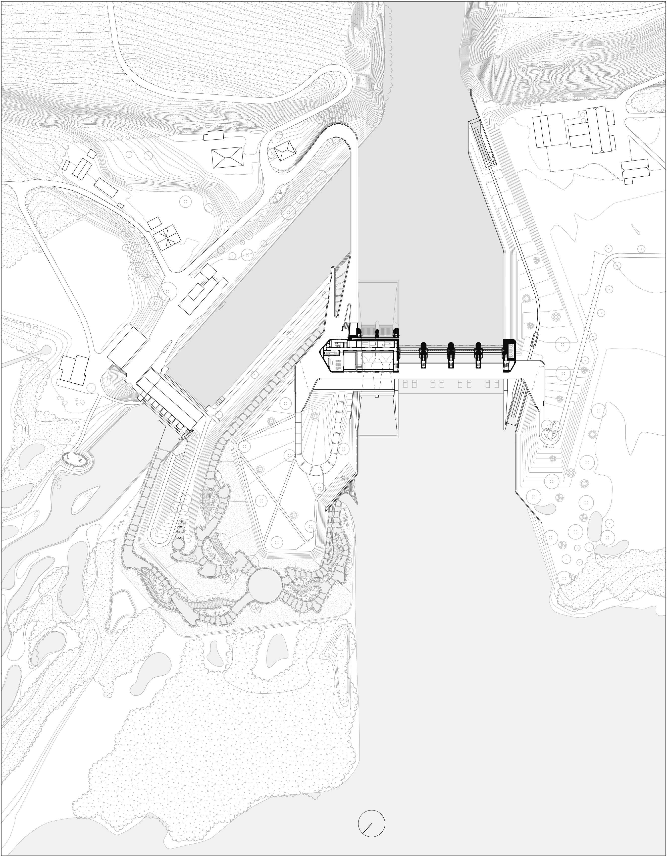 La nouvelle centrale hydroélectrique de Hagneck avec les rigoles de contournement, échelle 1:4000.