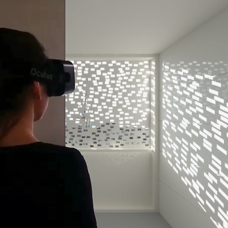 Beurteilung eines Tageslichtmusters mit Virtual Reality am Interdisciplinary Laboratory of Performance-Integrated Design (LIPID) der EPFL.