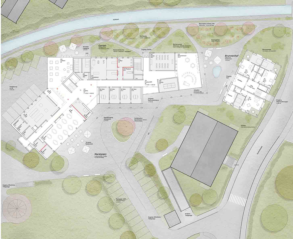 1. Rang: «La Vie En Rose», ARGE Rahbaran Hürzeler Architekten, Grundriss EG.