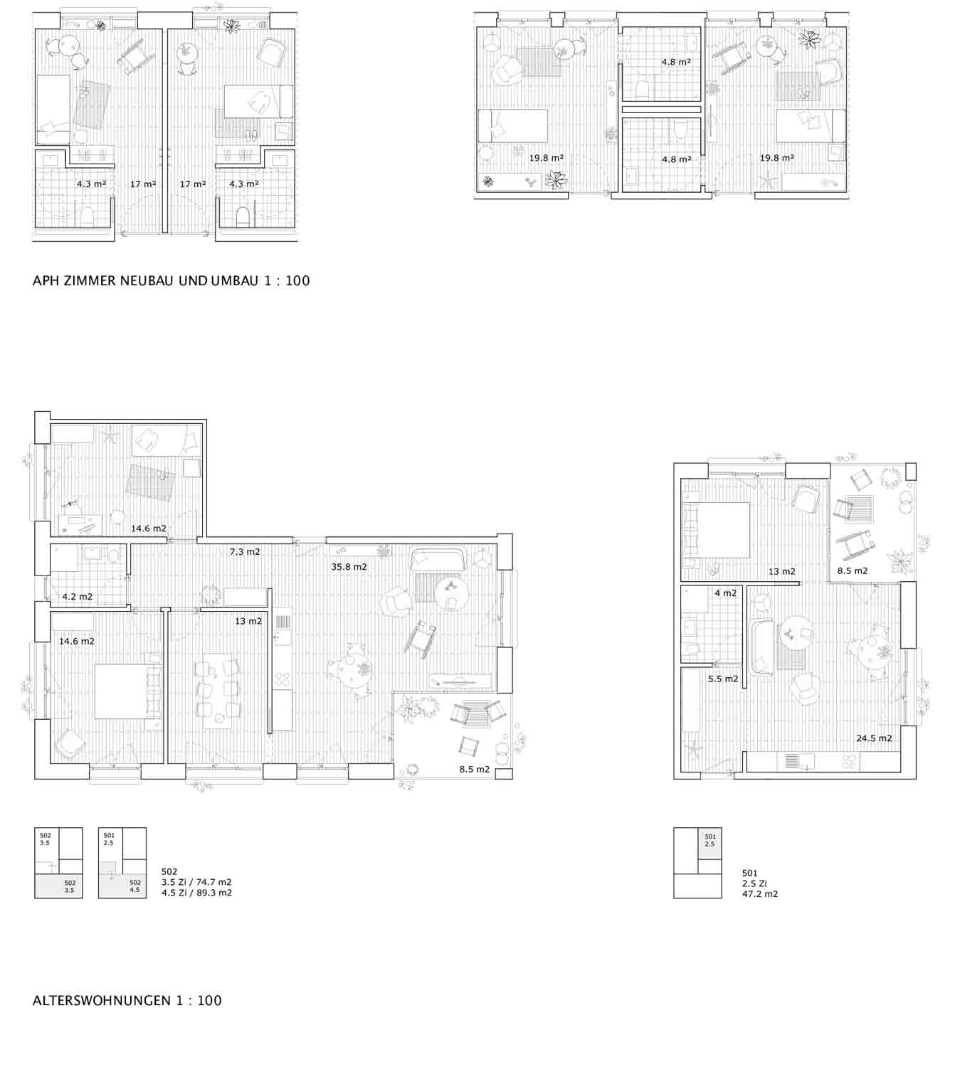 1. Rang: «La Vie En Rose», ARGE Rahbaran Hürzeler Architekten, Detailplan Zimmer.