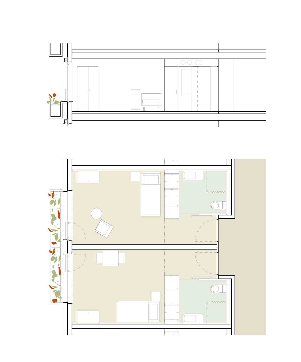 2. Rang: «Hilo», Dettling Wullschleger Architekten, Detailplan Zimmer.
