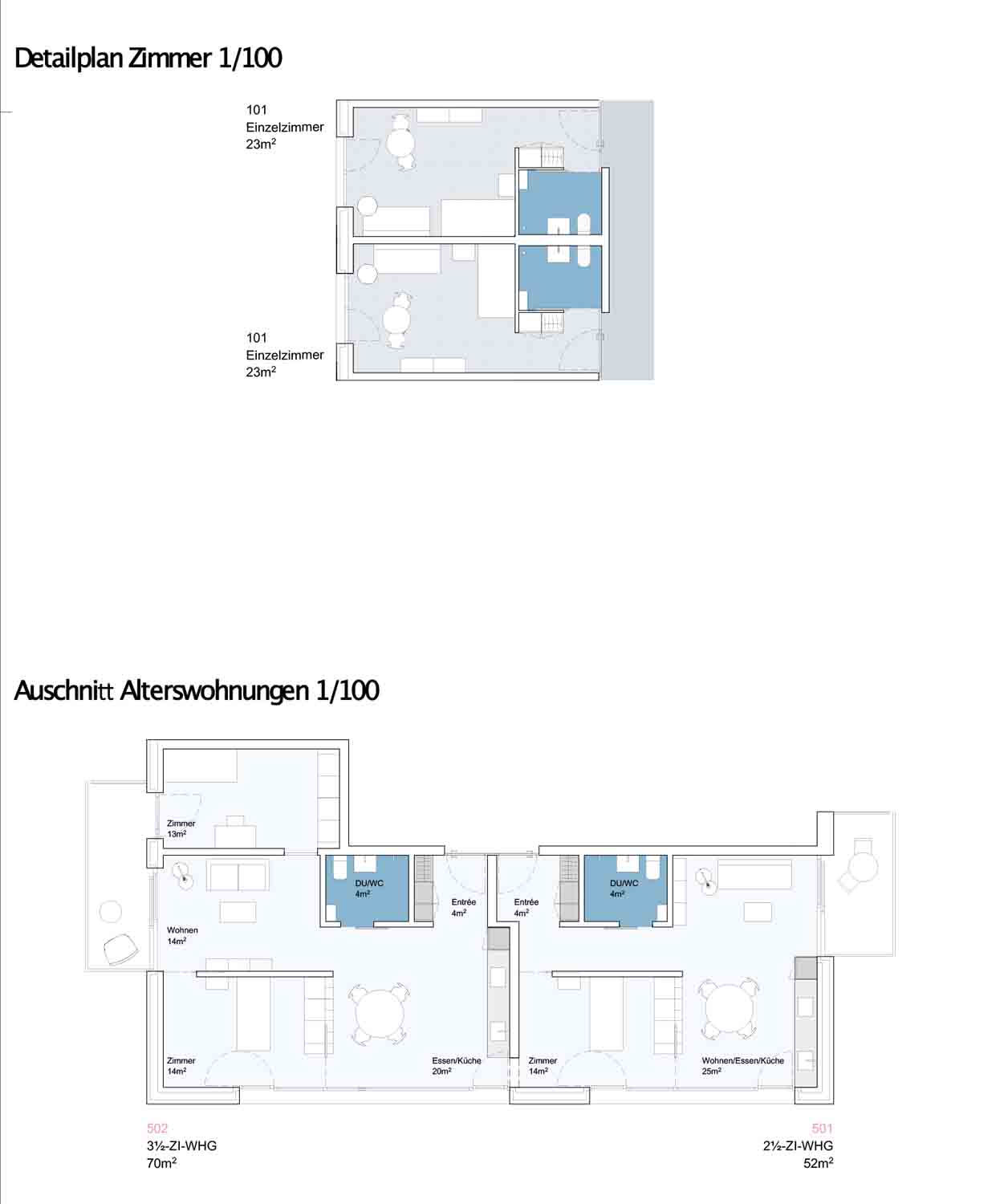 3. Rang: «Arco», fsp architekten, Detailplan Zimmer.