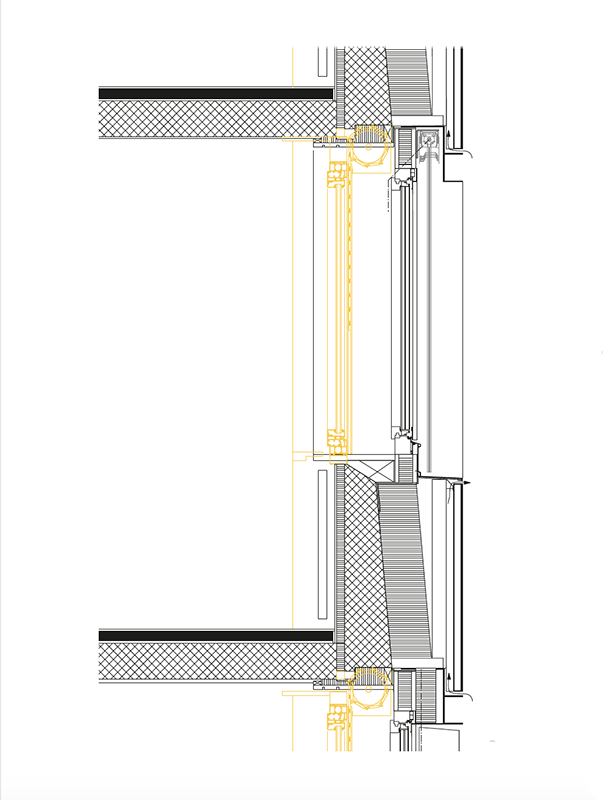 Detailschnitt durch die Fassade im Obergeschoss.