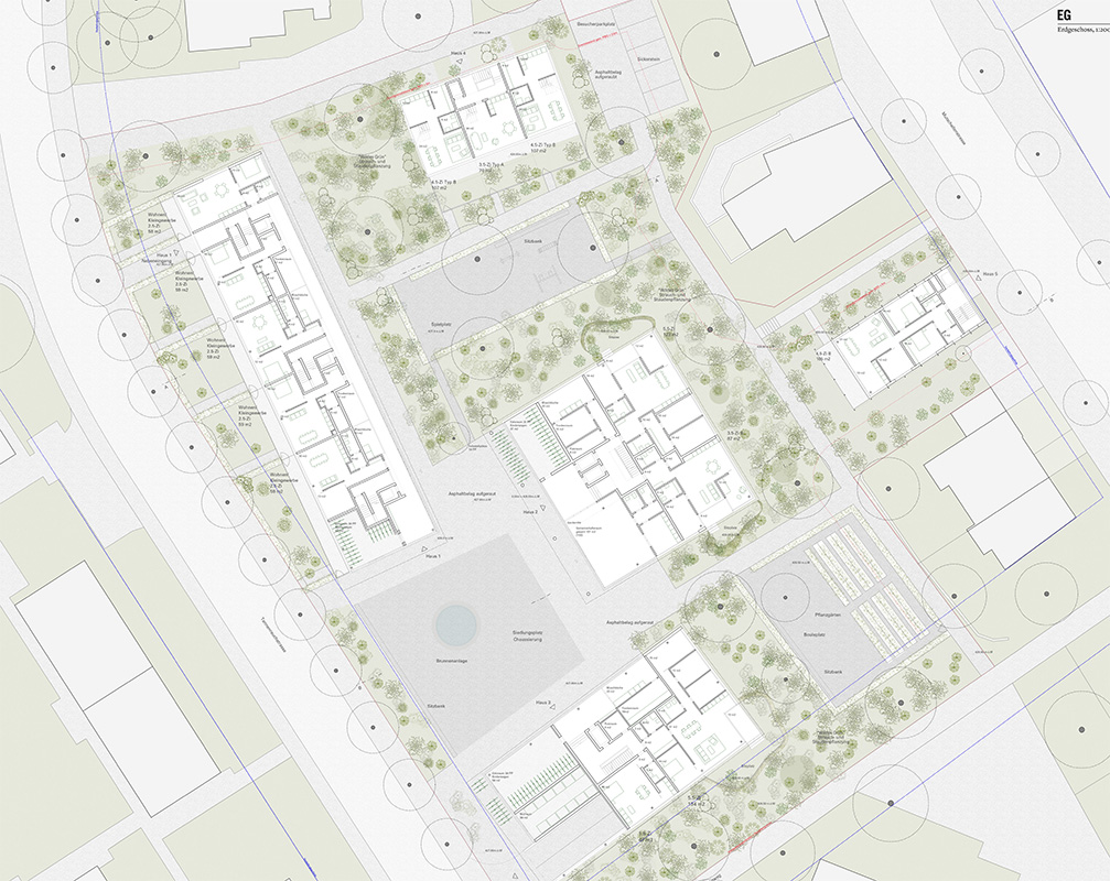 1. Rang: «Zelena», von EM2N Architekten mit Balliana Schubert Landschaftsarchitekten, Grundriss EG.