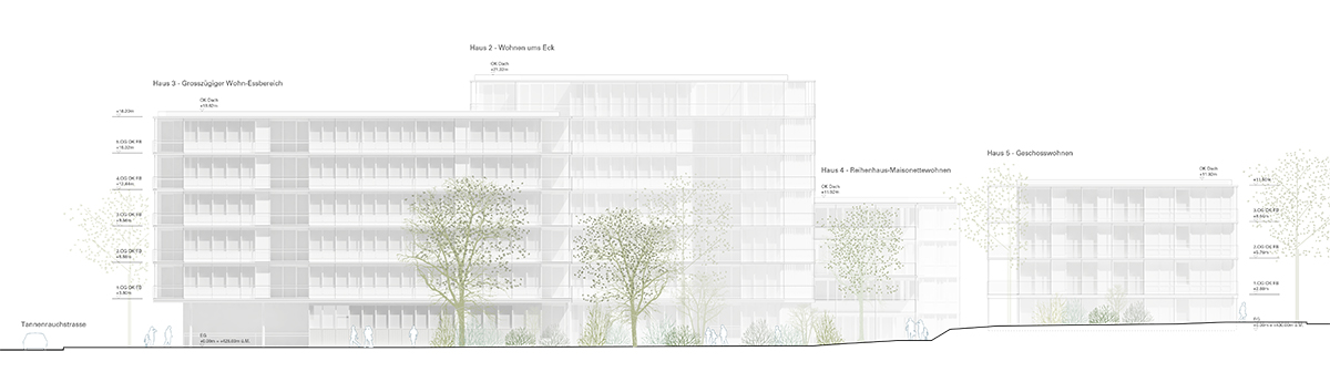 1. Rang: «Zelena», von EM2N Architekten mit Balliana Schubert Landschaftsarchitekten, Ansicht Süd.