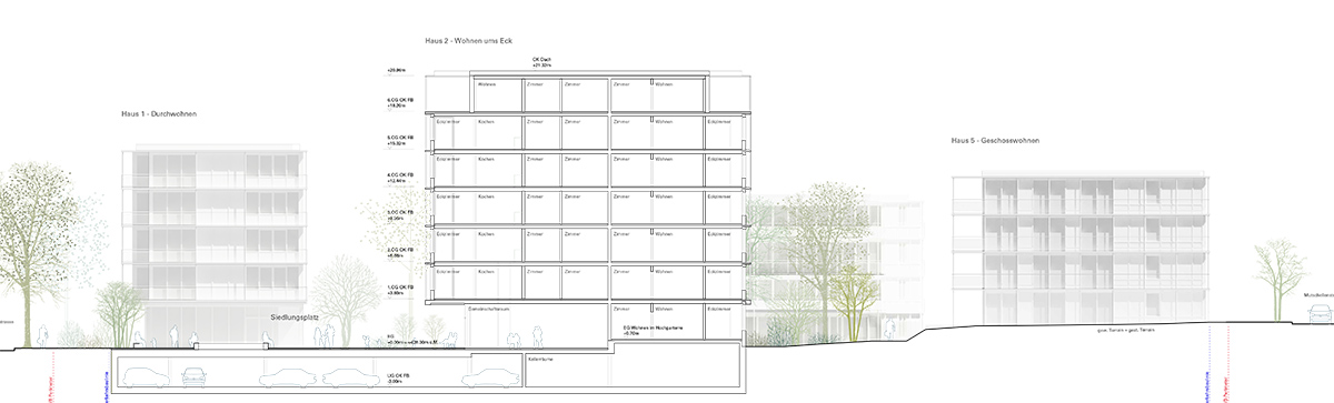 1. Rang: «Zelena», von EM2N Architekten mit Balliana Schubert Landschaftsarchitekten, Schnitt.