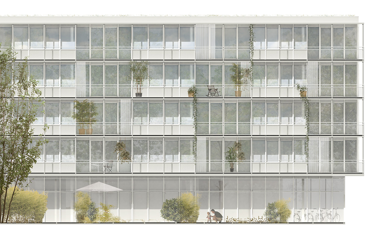 1. Rang: «Zelena», von EM2N Architekten mit Balliana Schubert Landschaftsarchitekten, Fassade.