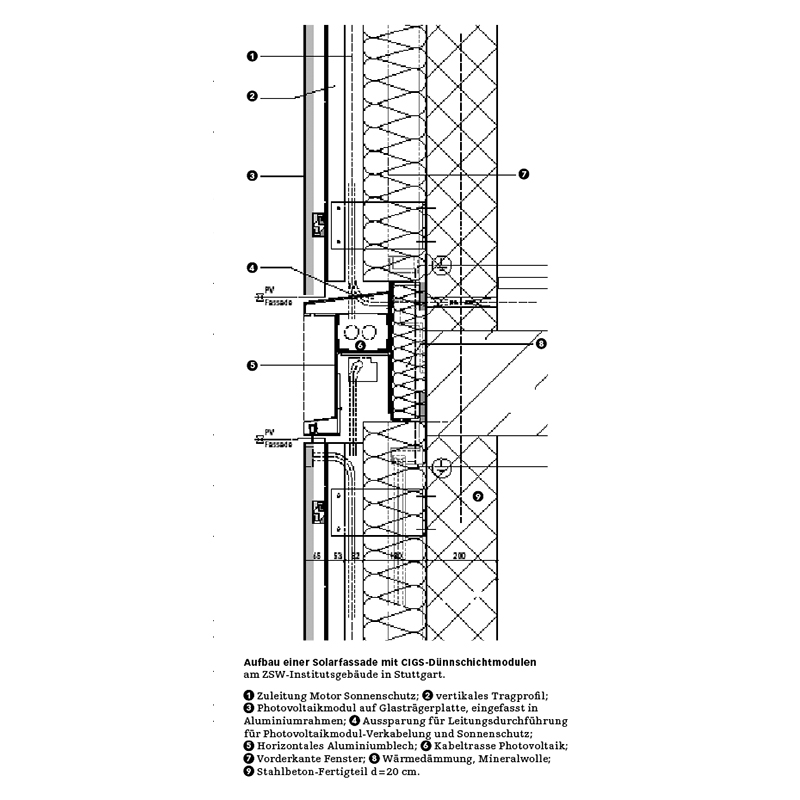 Aufbau einer Solarfassade mit CIGS-Dünnschichtmodulen am ZSW-Institutsgebäude in Stuttgart.