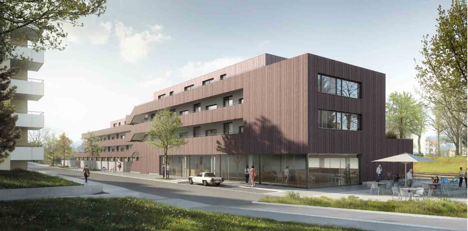 Der Wettbewerbsbeitrag «Maximilian» von Egli Rohr Partner Architekten schlägt ein lang gezogenes, in sich versetztes Volumen vor.