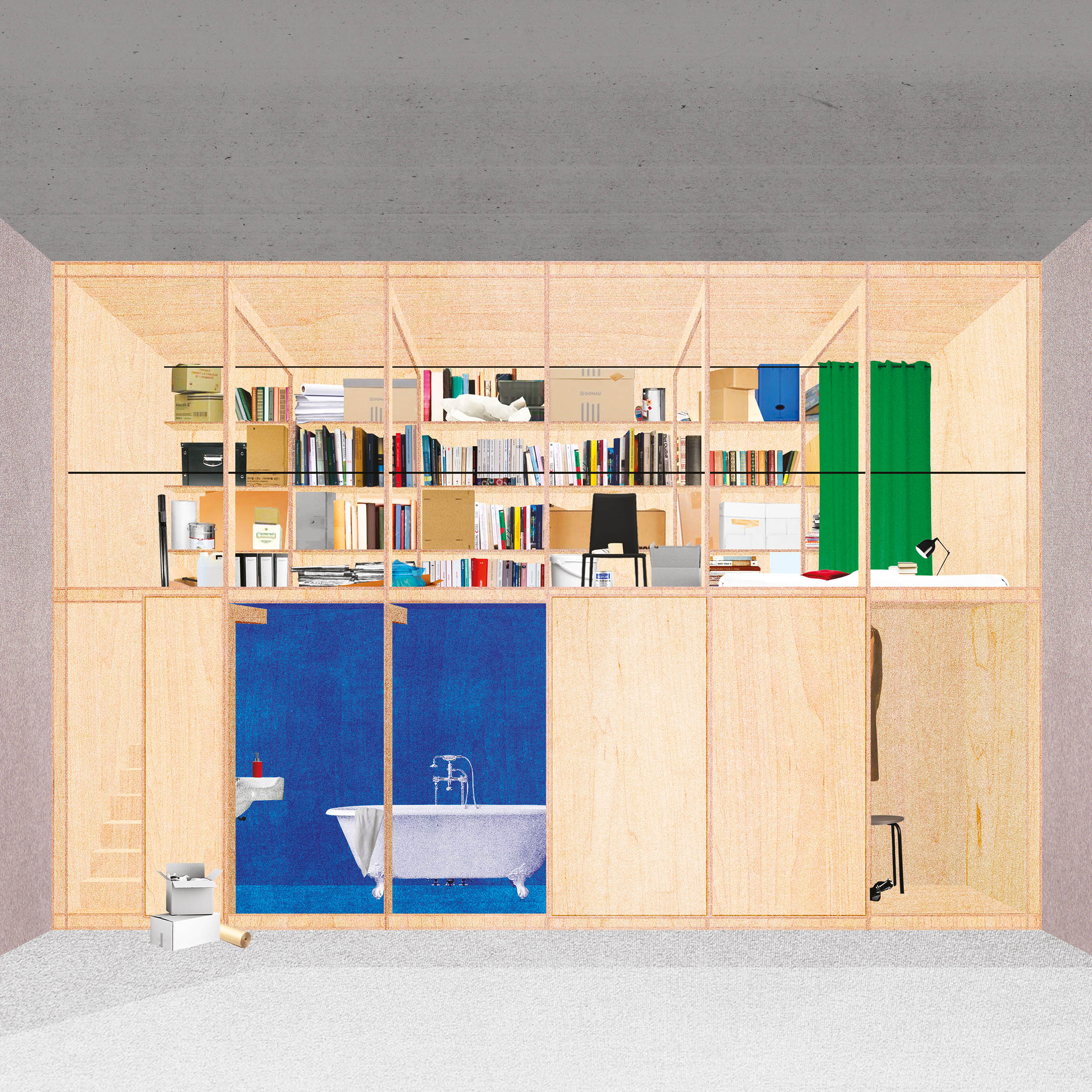 Communal Villa : vue sur la cellule avec son mur habitable