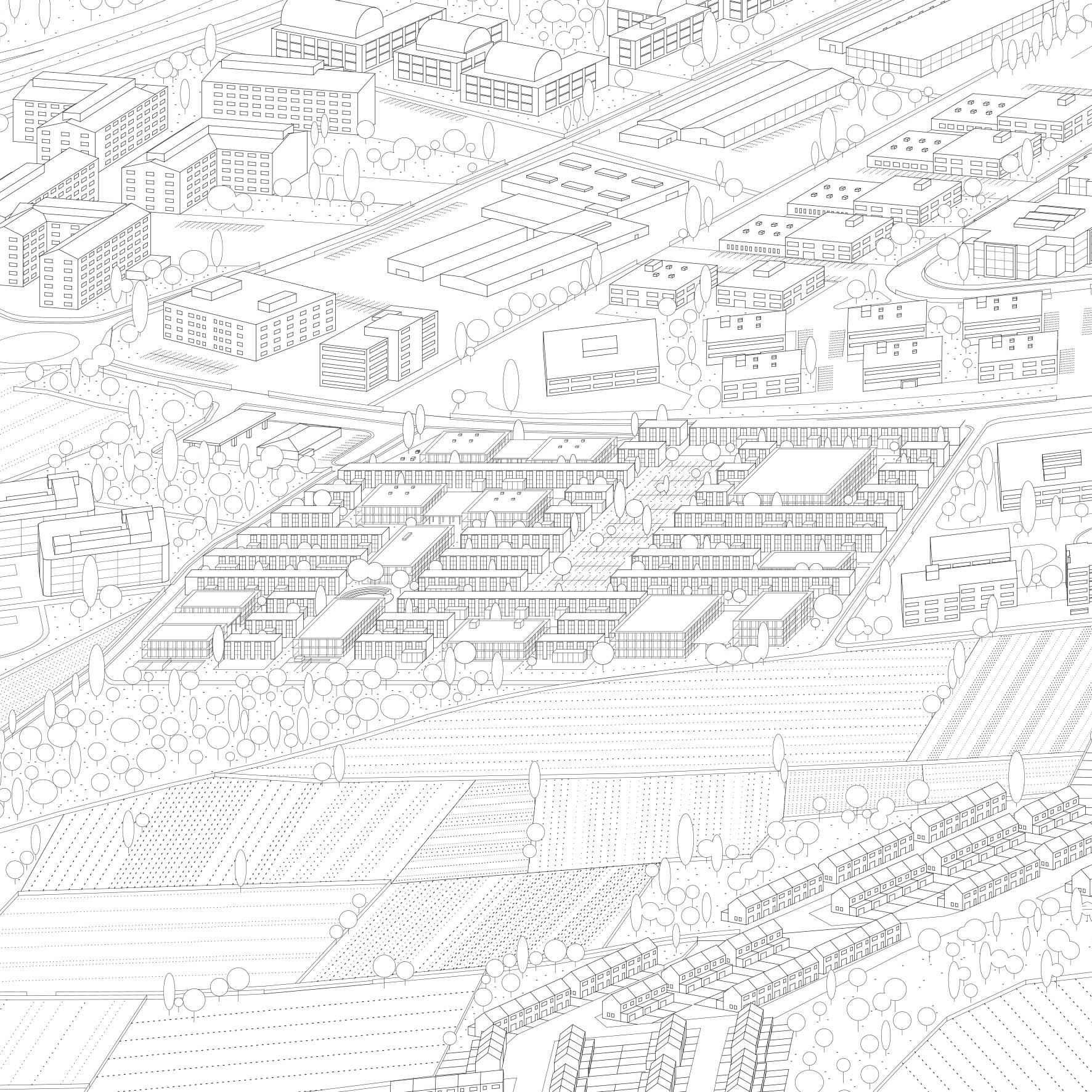 Every Day Is Like Sunday : stratégie par addition de barres de logements entre les immeubles de bureaux (voir couverture du numéro).