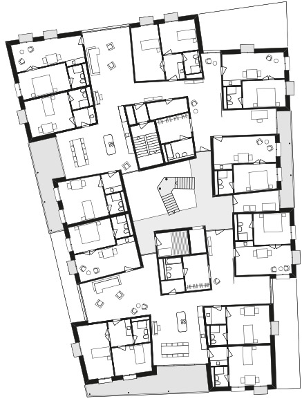 Duplex Architekten, Hunzikerareal, Zurigo Leutschenbach 2009. Pianta piano tipo.