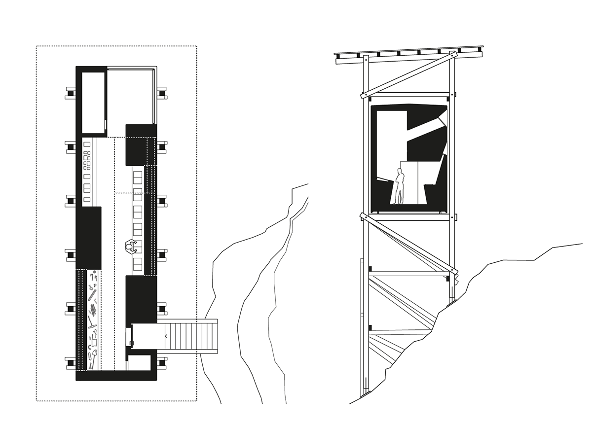 Seitenansicht und Grundriss der Grubengalerie