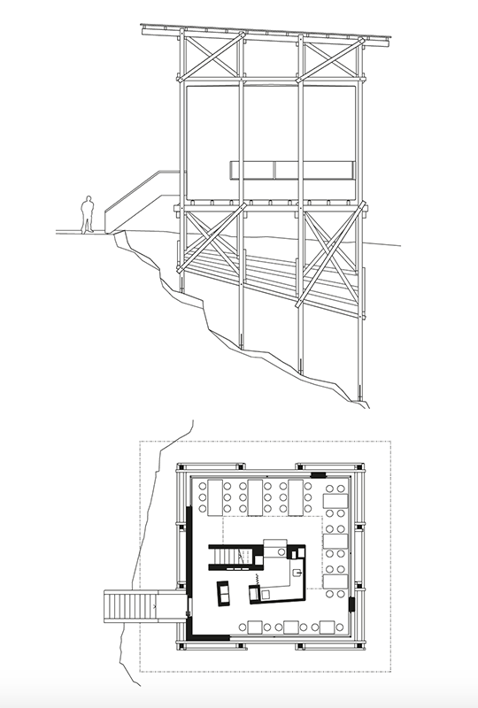 Grundriss und Seitenansicht Café