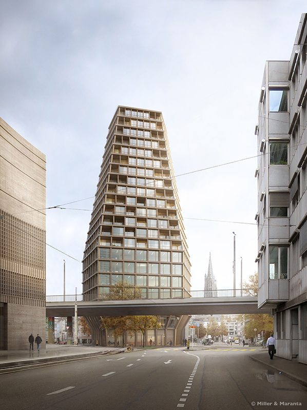 Siegerprojekt von Miller &amp; Maranta Architekten, Basel; Aussenperspektive Binningerstrasse.