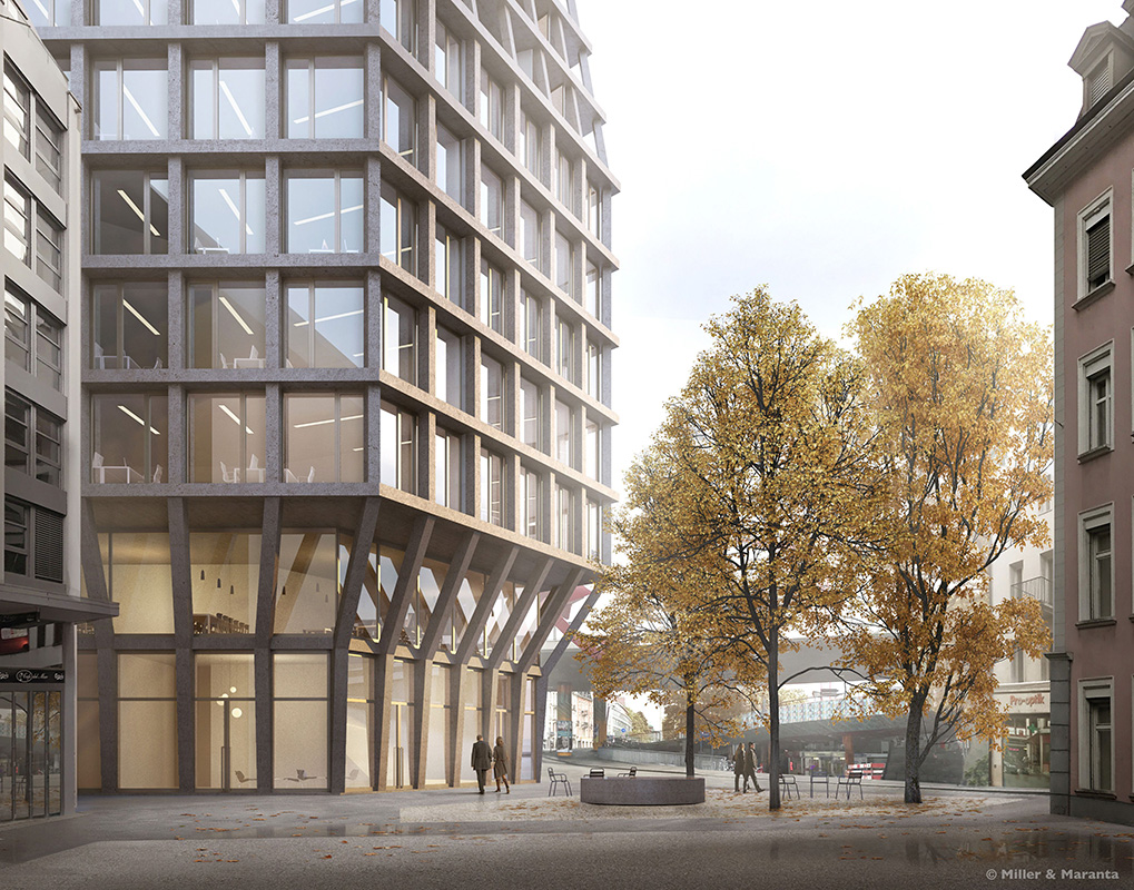 Siegerprojekt von Miller &amp; Maranta Architekten, Basel; Aussenperspektive Birsig Parkplatz.