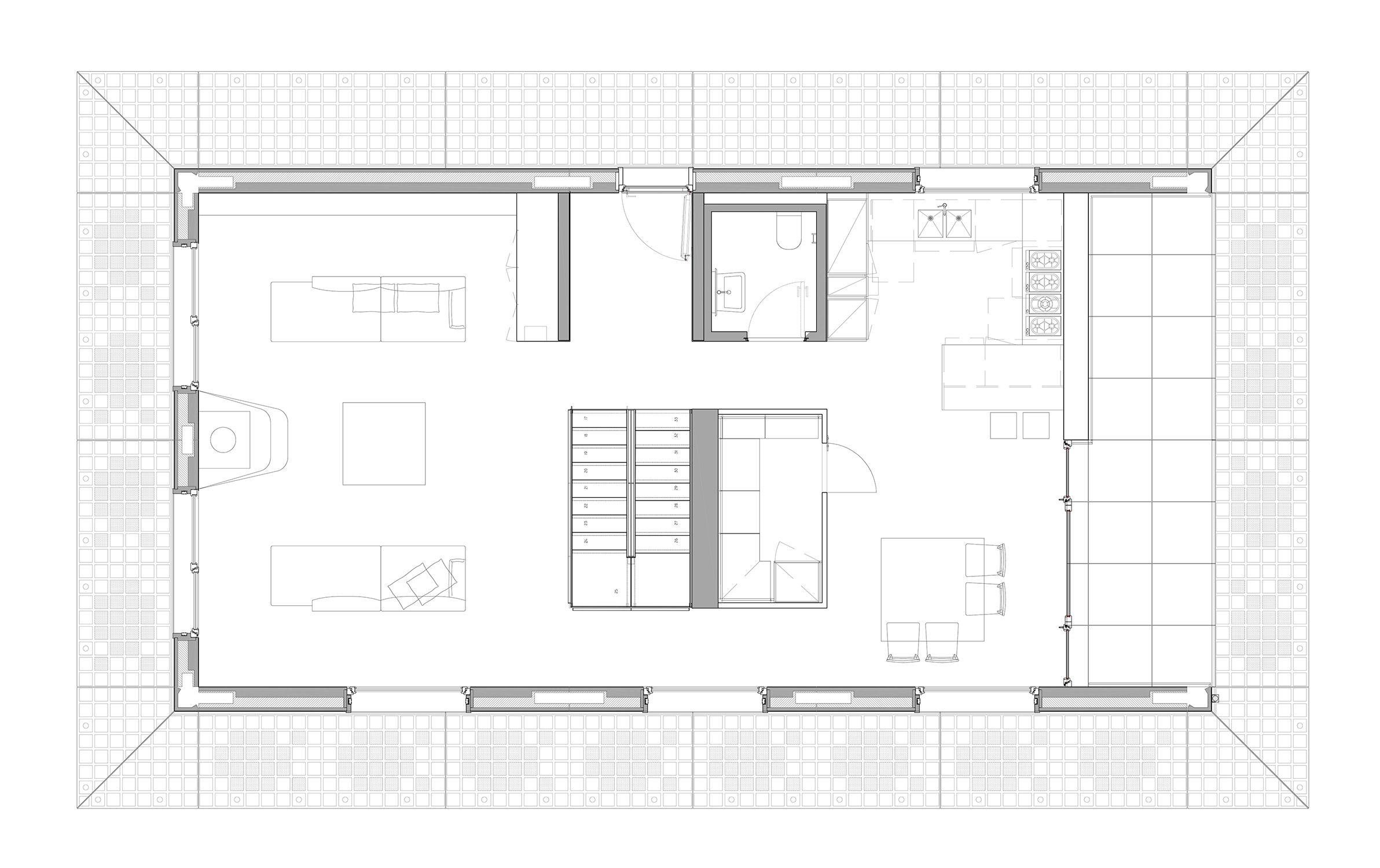 Casa Uno, plan du rez-de-chaussée