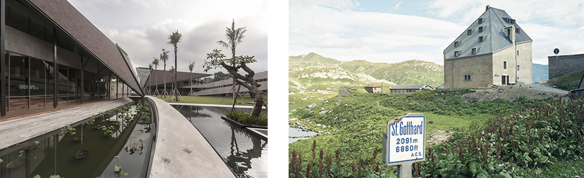 Singapur vs. Zürich: Secret Garden Village Bali / umgebautes Hospiz am Gotthardpass von Miller &amp; Maranta