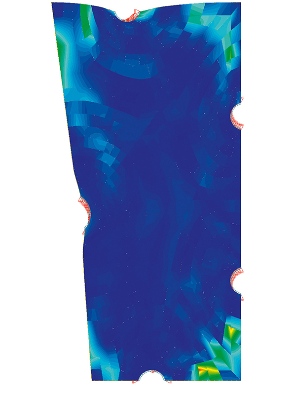 Berechneter Spannungsverlauf im Beton (Draufsicht).